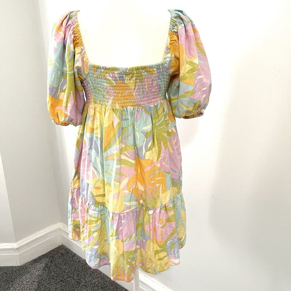 Billabong Be Mine Mini Dress Womens Medium Cotton Viscose Pastel Puff Sleeve - Picture 5 of 14